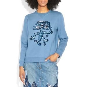 Coach x Keith Haring VTG Blue Boombox Head Wearable Art Sequined Sweatshirt